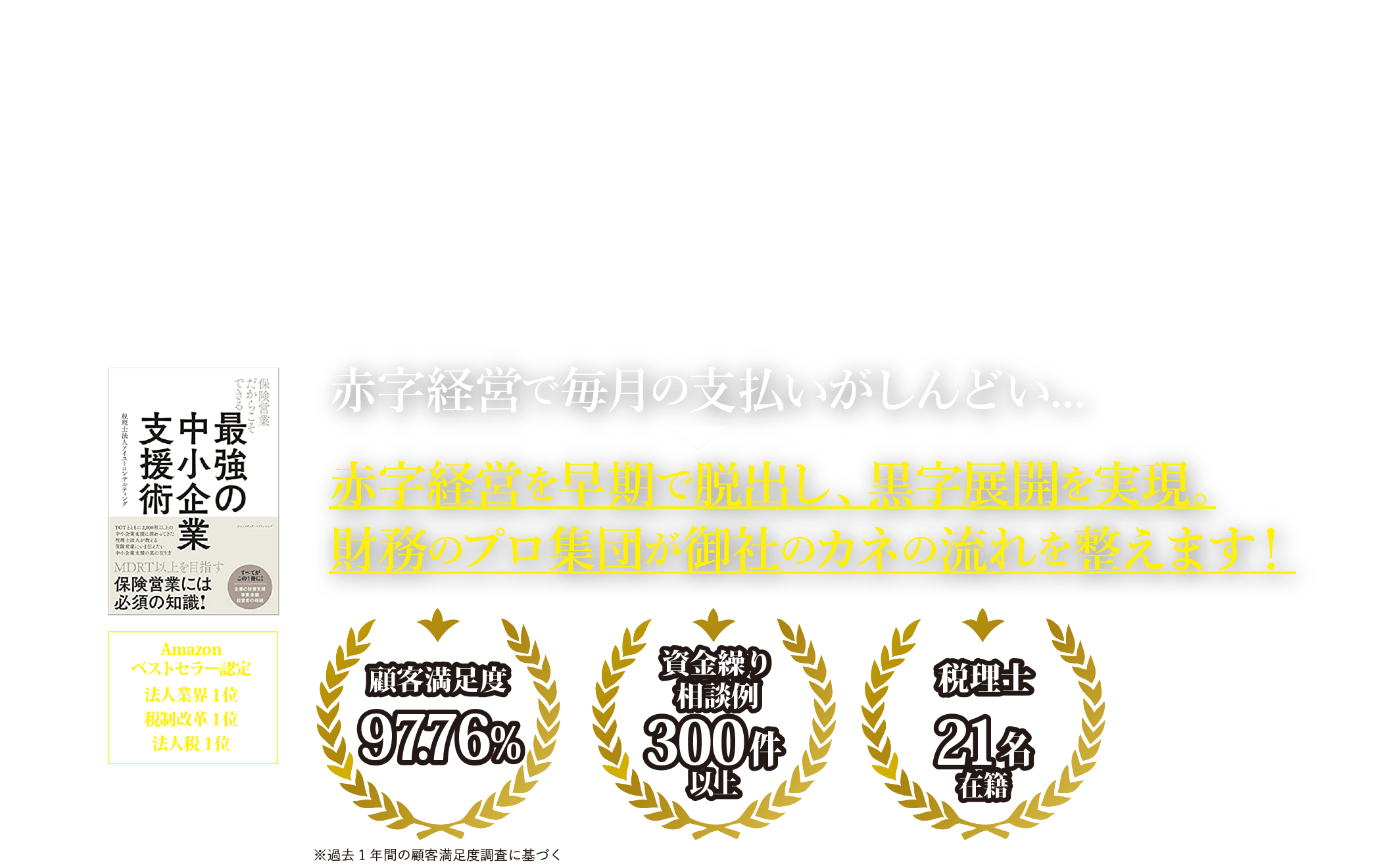 赤字経営で毎月の支払いがしんどい...赤字経営を早期で脱出し、黒字展開を実現。財務のプロ集団が御社のカネの流れを整えます！